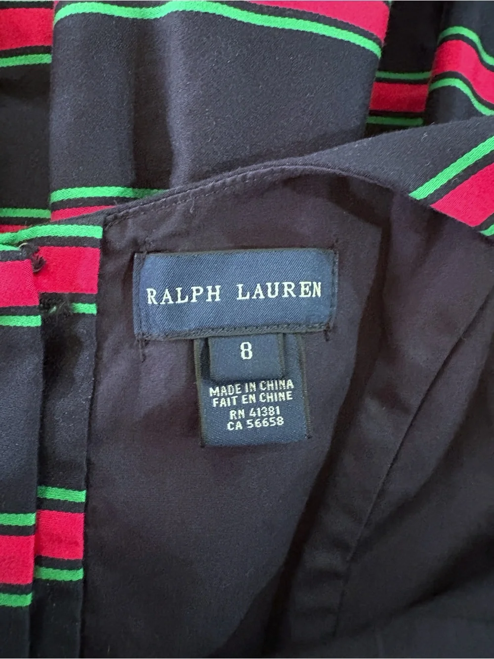Ralph Lauren Girls Dress 8 Navy Stripe Cotton Fit Flare Preppy Classic Chic